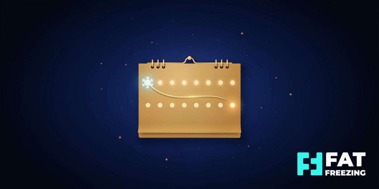 Gold calendar with a row of glowing markers and a snowflake.