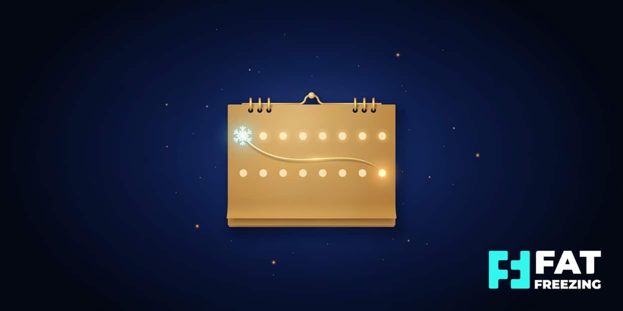Gold calendar with a row of glowing markers and a snowflake.