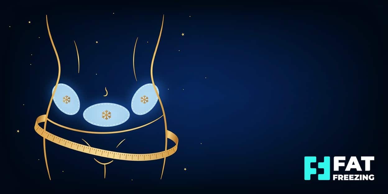 Gold waist outline with blue markers and a measuring tape around the hips.